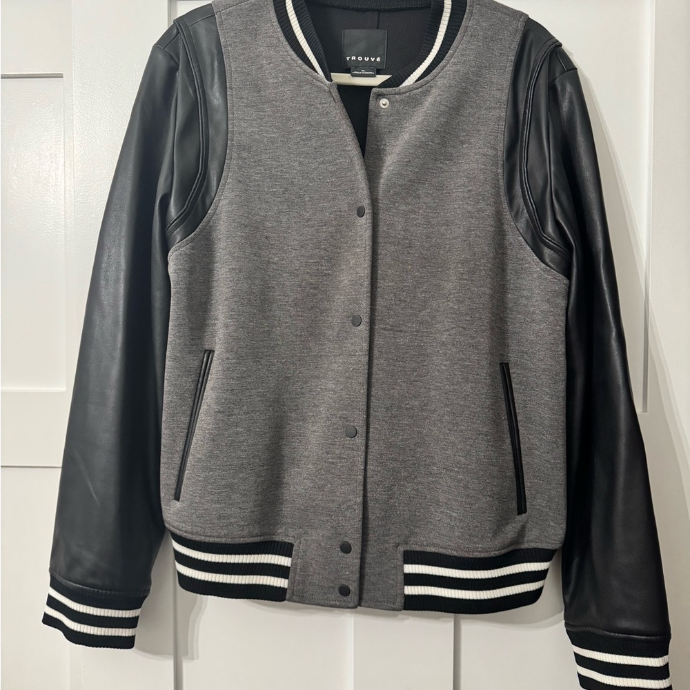 Trouve Charcoal and Black Varsity Jacket